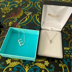 Diamond Initial E necklace & silver initial necklace